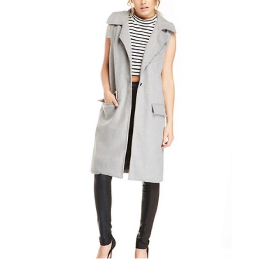 J.O.A. Los Angeles Gray Sleeveless Long One Button Vest Sz L